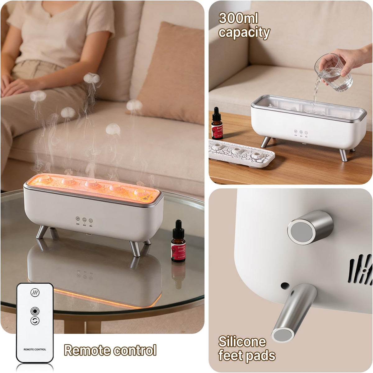 Jellyfish Diffuser Humidifier, Essential Aromatherapy 300ML Ultrasonic Diffuser with Essential Oils. 7 Colors Light Waterless Auto off with Remote Control for Large Room Office Bedroom
