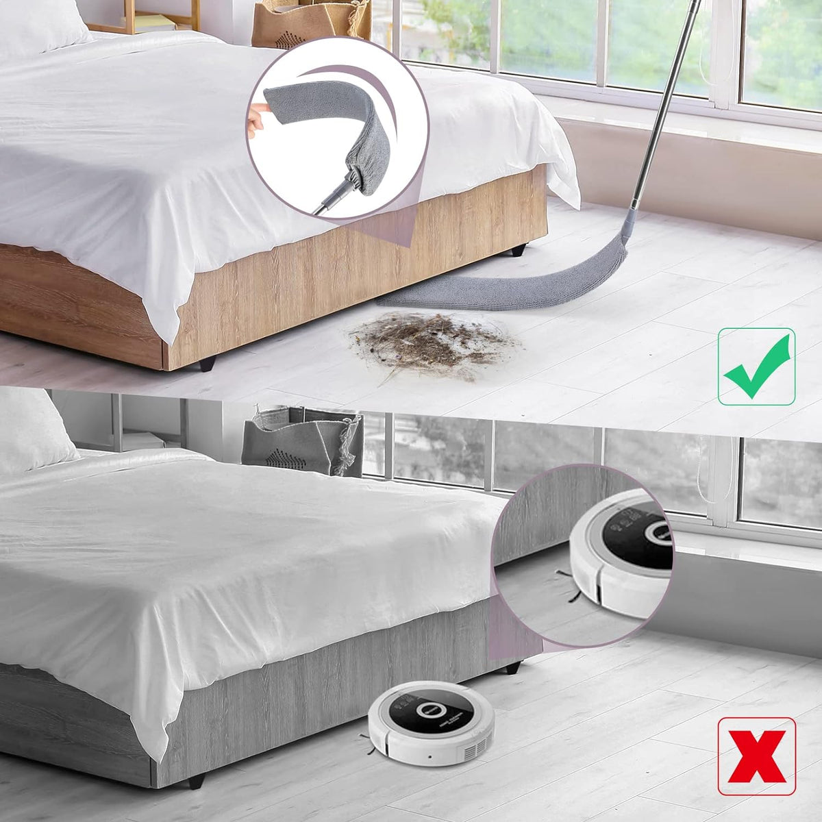 Retractable Gap Dust Cleaner with 3 Microfiber Dusting Cloths & 30-100 Inch Extendable Long Handle, Retractable Duster Brush for Cleaning under Appliances Sofa Couch Bed Refrigerator Furniture