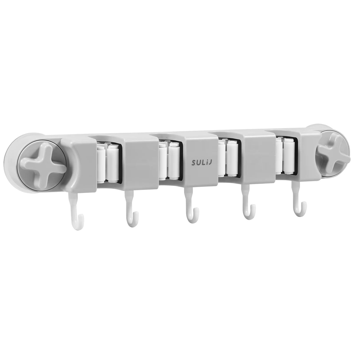 Broom Mop Holder with Hooks Wall Mounted Broom Storage Rack No Drilling Self-Adhesive Mop Broom Organizer for Bathroom