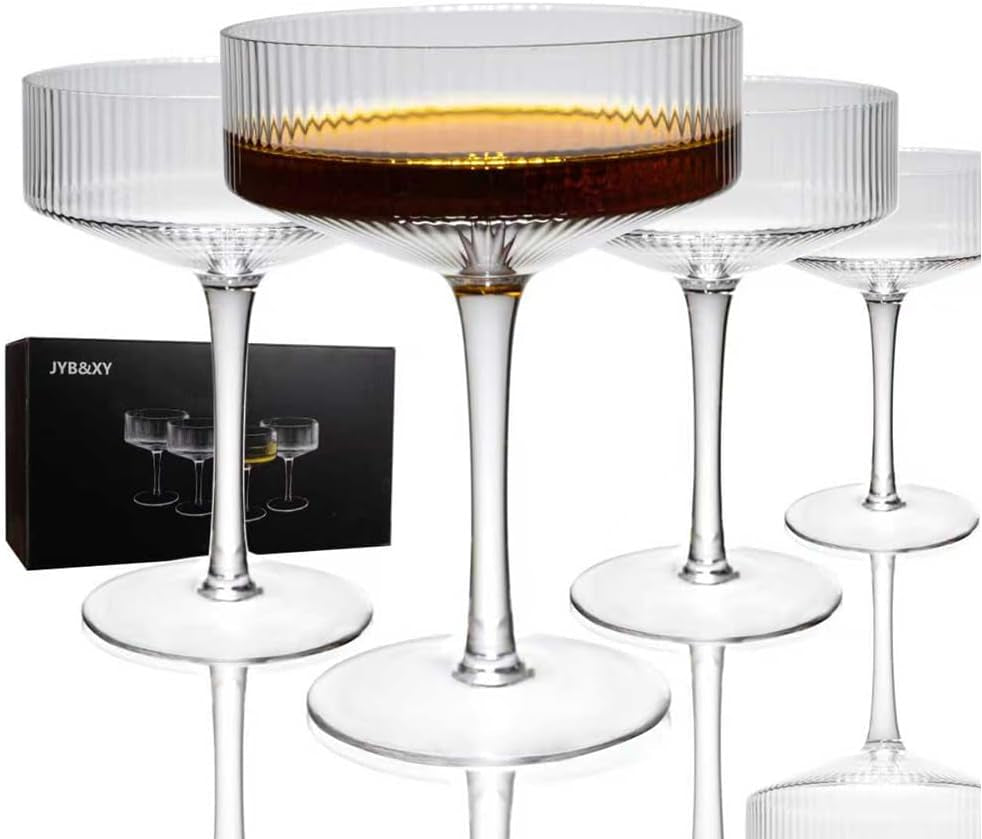 Martini Glasses Set of 4 | 9 Oz Coupe Glass Classic Cocktail Glassware Hand Blown Premium Crystal Glass for Champagne, Cocktail，Wine，Martini Flutes