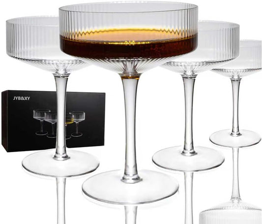 Martini Glasses Set of 4 | 9 Oz Coupe Glass Classic Cocktail Glassware Hand Blown Premium Crystal Glass for Champagne, Cocktail，Wine，Martini Flutes