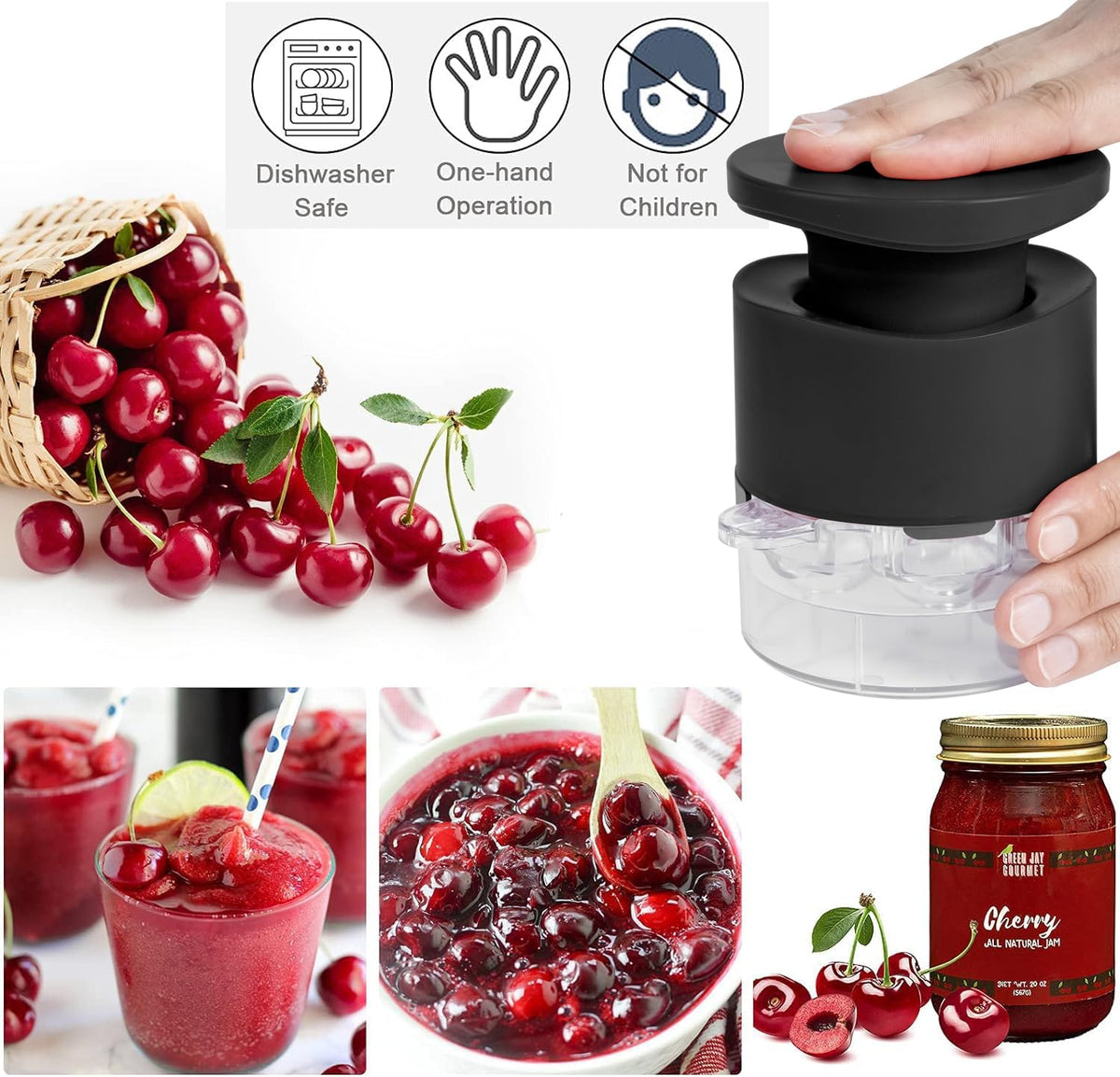 Cherry Pitter Tool 7-In-1, Portable Cherries Seed Remover, Fruit Pit Core Remover for Make Fresh Cherry Dishes, Cherry Pie and Jam and Cocktail Cherries