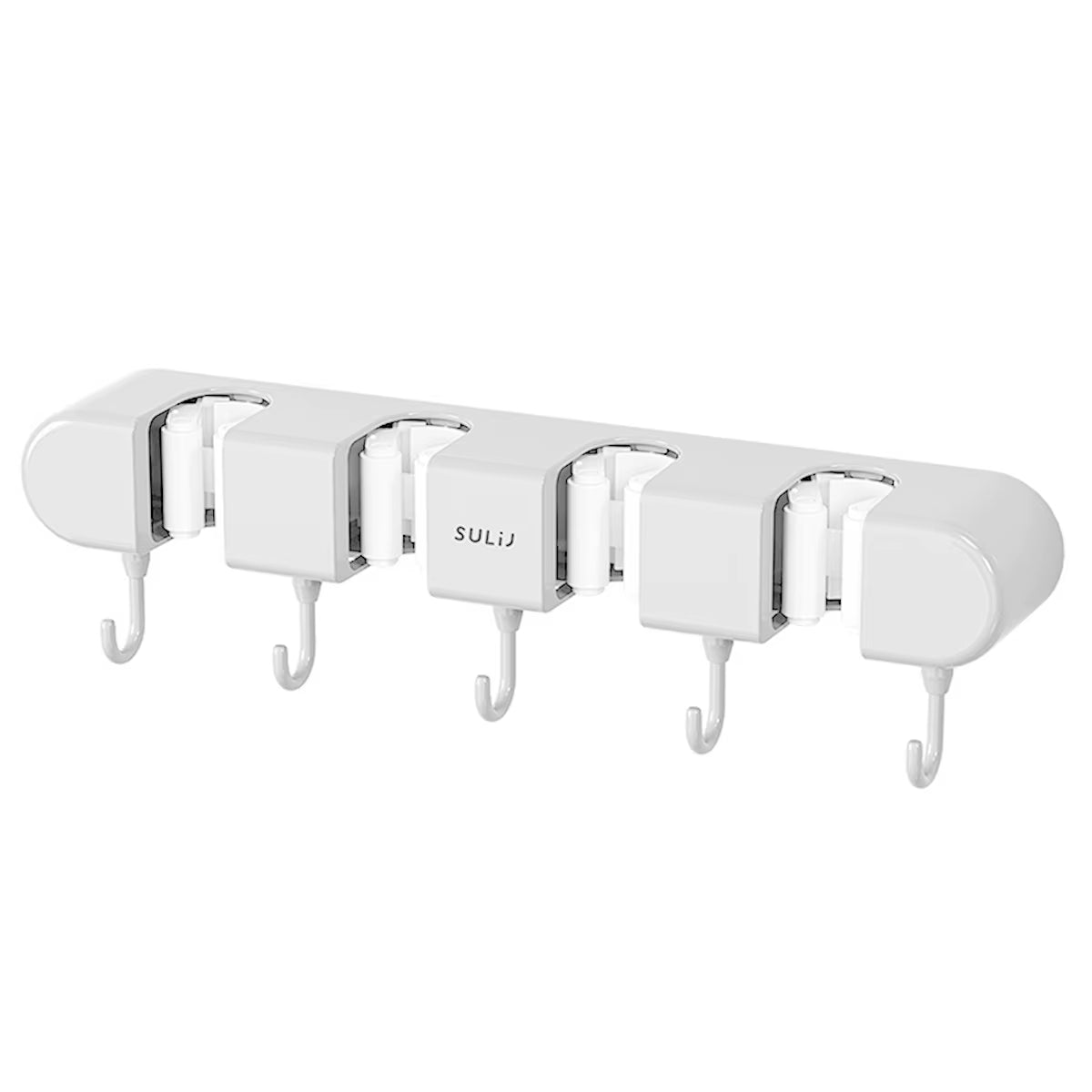 Broom Mop Holder with Hooks Wall Mounted Broom Storage Rack No Drilling Self-Adhesive Mop Broom Organizer for Bathroom