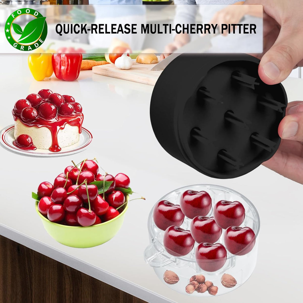 Cherry Pitter Tool 7-In-1, Portable Cherries Seed Remover, Fruit Pit Core Remover for Make Fresh Cherry Dishes, Cherry Pie and Jam and Cocktail Cherries