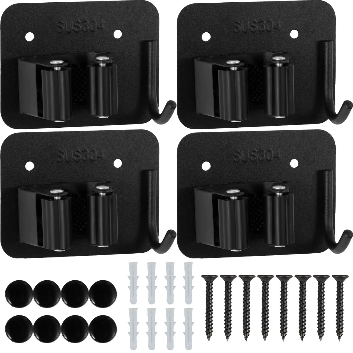 Broom Mop Holder with Hooks Wall Mounted Broom Storage Rack No Drilling Self-Adhesive Mop Broom Organizer for Bathroom