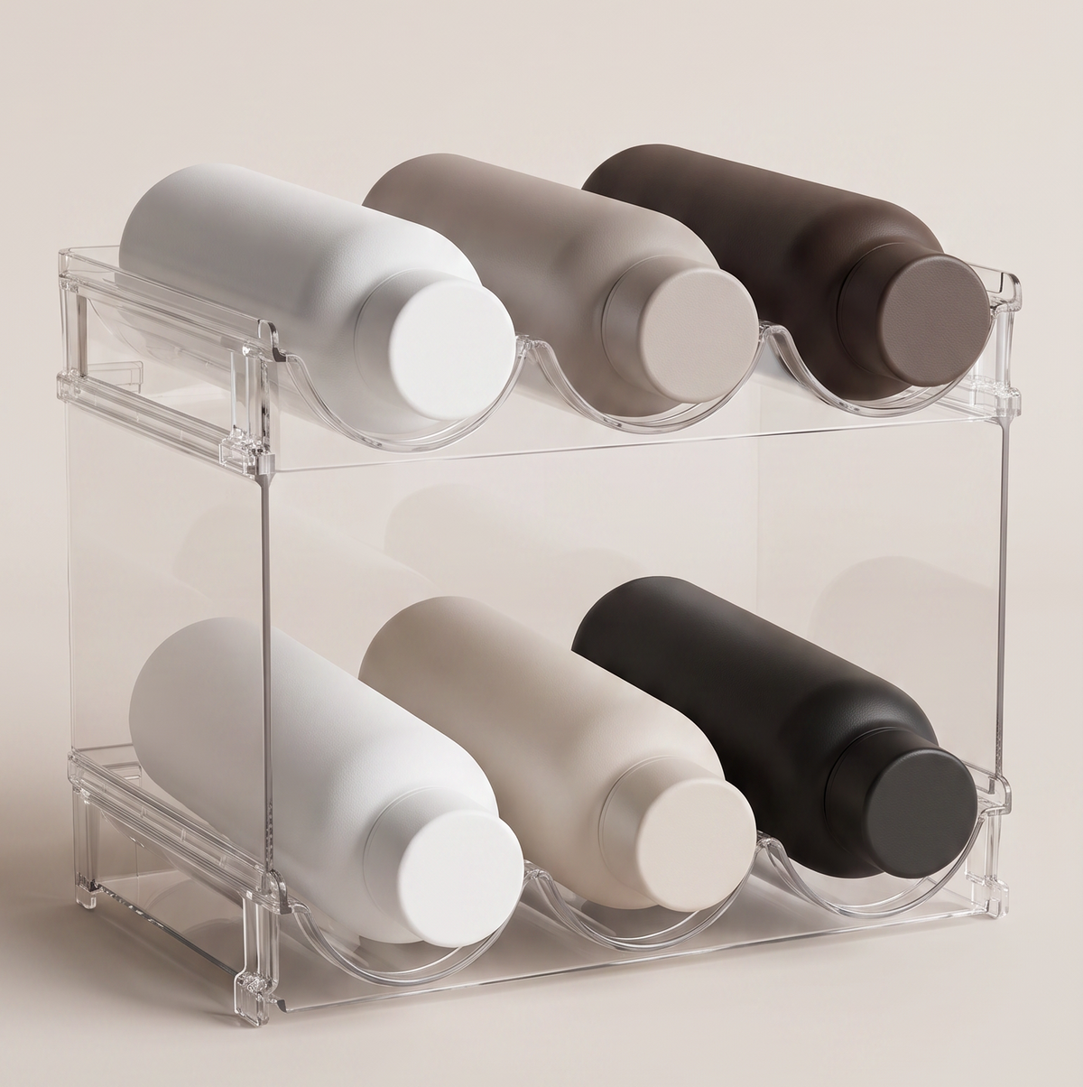 Water Bottle Organizer for Cabinet, Water Bottle Storage Organizer, 2 Packs Water Bottle Storage Rack, Water Bottle Holder for Cabinet, Stackable Water Bottle Storage Rack