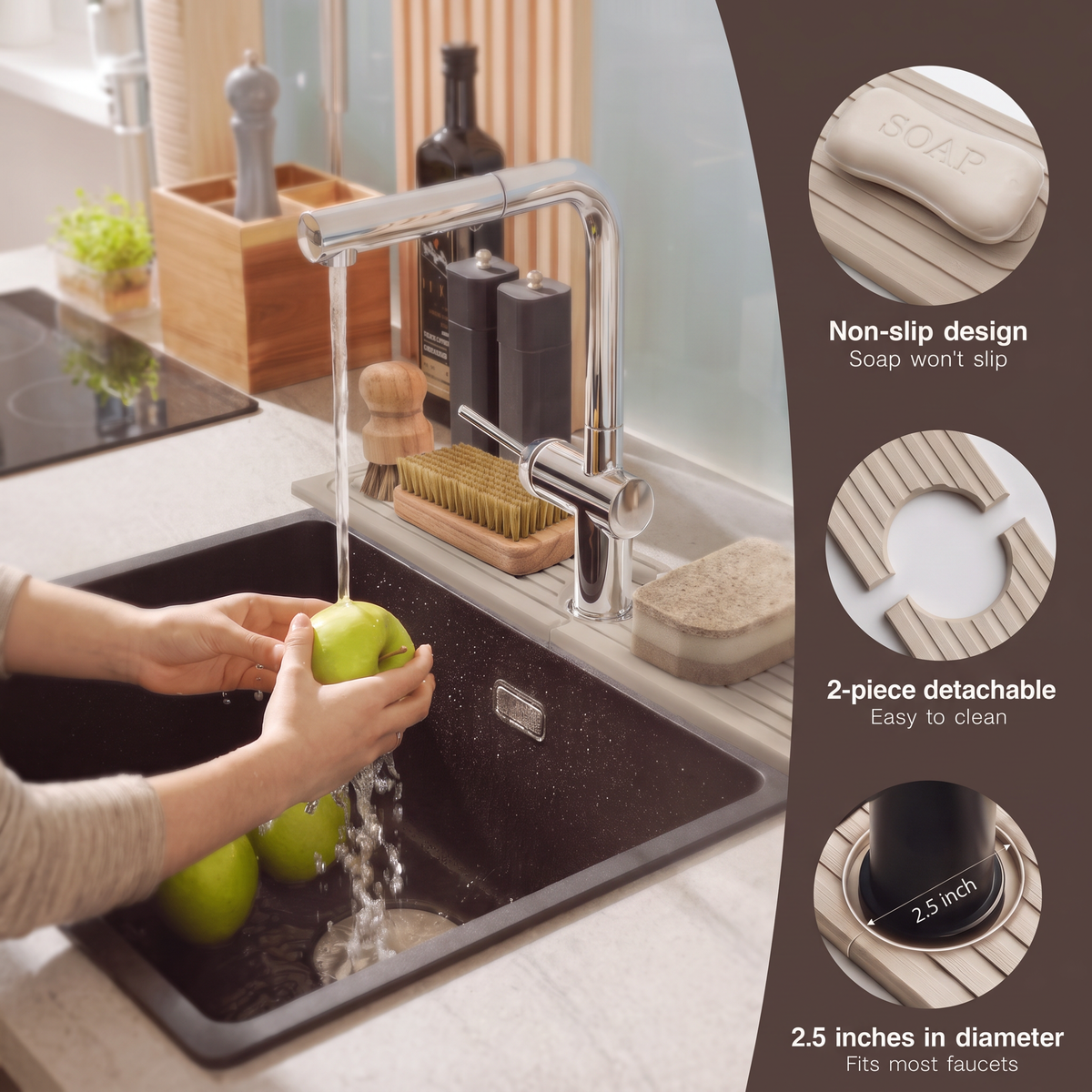 Faucet Mat Kitchen Sink Long Diatomite Fast Drying Stone Sink Tray Absorbent Moisture Faucet Splash Guard for Bathroom Counter