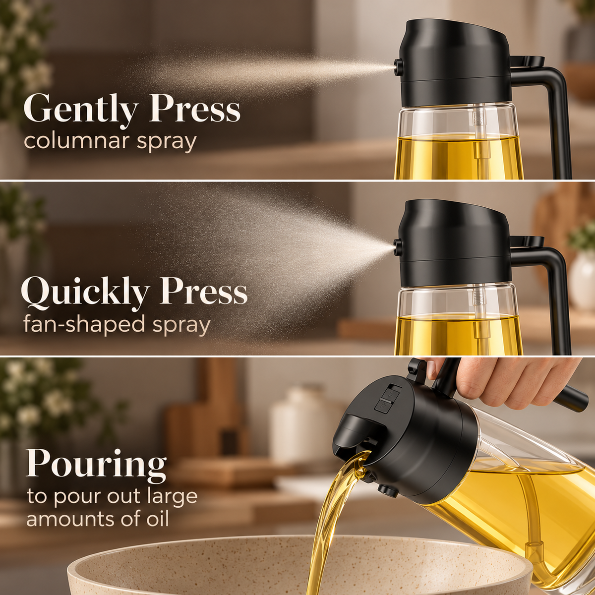 Oil Sprayer for Cooking,2 in 1 Olive Oil Dispenser Bottle for Kitchen,16Oz/470Ml Spray & Pour Oil Dispenser Bottle,Glass Olive Oil Spritzer,Food-Grade Oil Mister for Air Fryer,Salad,Frying,Bbq (Black)