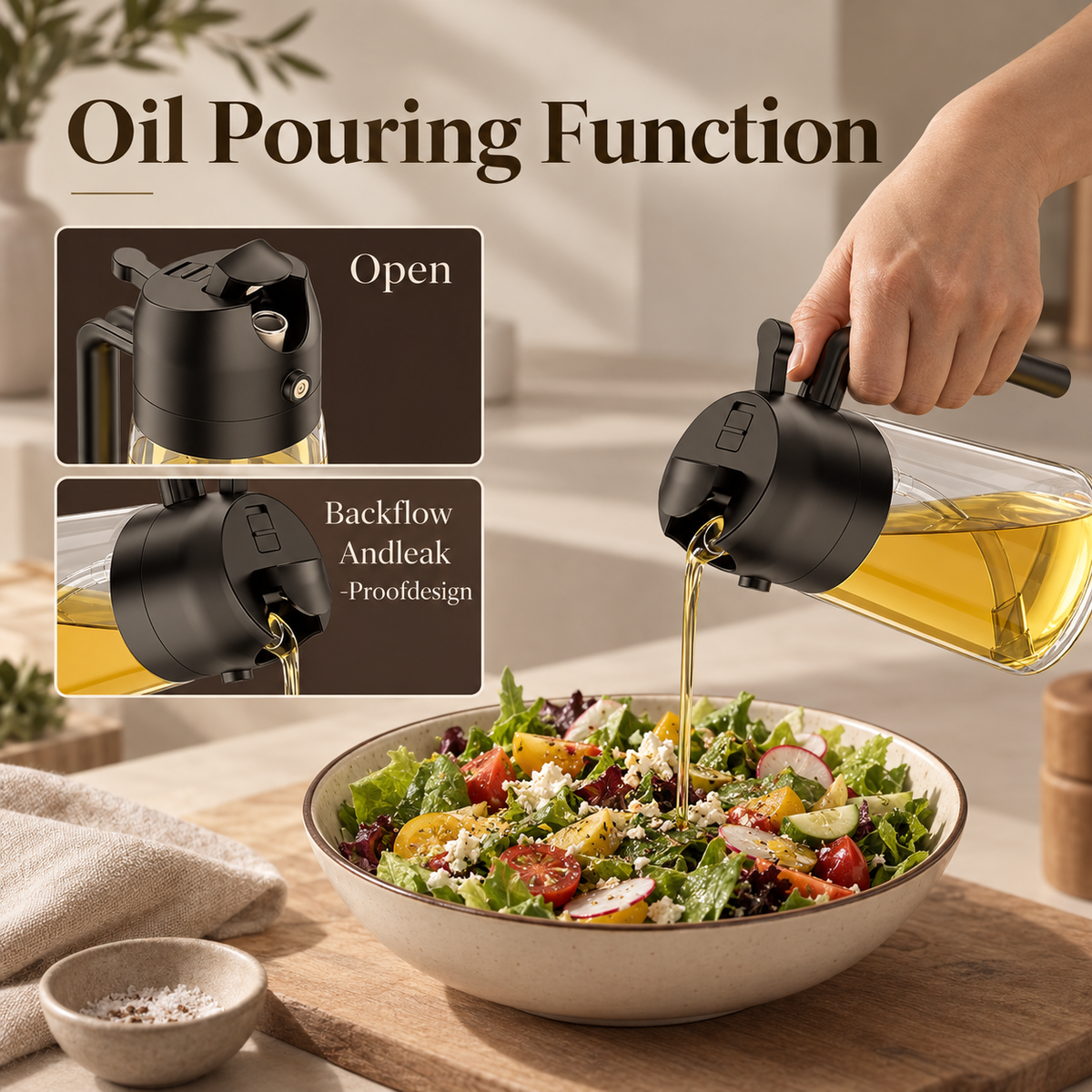 Oil Sprayer for Cooking,2 in 1 Olive Oil Dispenser Bottle for Kitchen,16Oz/470Ml Spray & Pour Oil Dispenser Bottle,Glass Olive Oil Spritzer,Food-Grade Oil Mister for Air Fryer,Salad,Frying,Bbq (Black)
