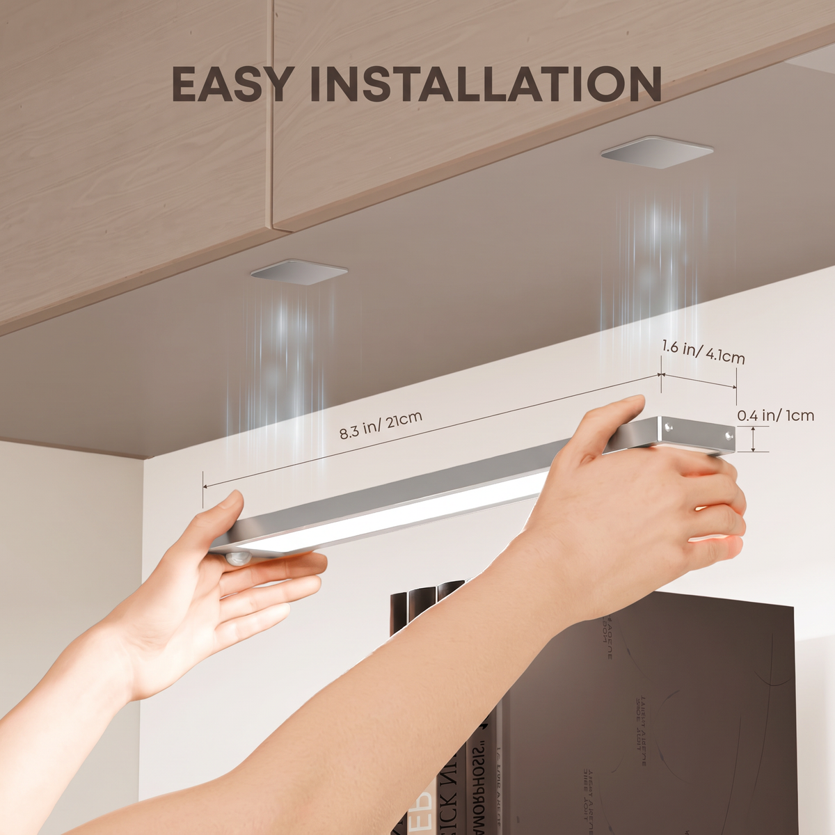under Cabinet Lighting Wireless, 2 Pack 8.3 Inch 1500Mah 6500K Dimmable Motion Sensor Light Indoor, Rechargeable LED under Counter Lights for Kitchen, Shelf, Stairs, Closet