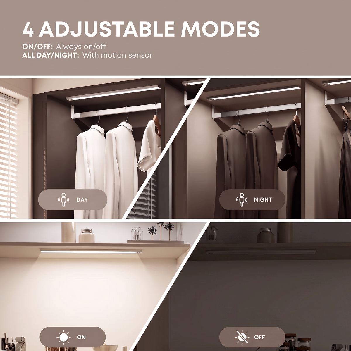 under Cabinet Lighting Wireless, 2 Pack 8.3 Inch 1500Mah 6500K Dimmable Motion Sensor Light Indoor, Rechargeable LED under Counter Lights for Kitchen, Shelf, Stairs, Closet