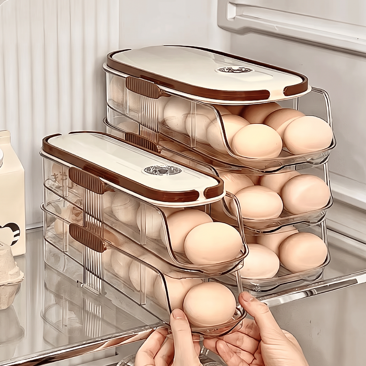 1PCS Home Refrigerator Egg Organizer Sliding Egg Carton Automatic Egg Roller Organizer Kitchen Countertop Egg Shelf