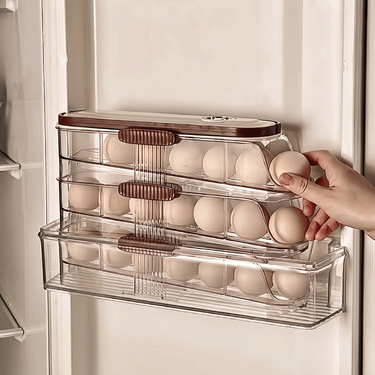 1PCS Home Refrigerator Egg Organizer Sliding Egg Carton Automatic Egg Roller Organizer Kitchen Countertop Egg Shelf