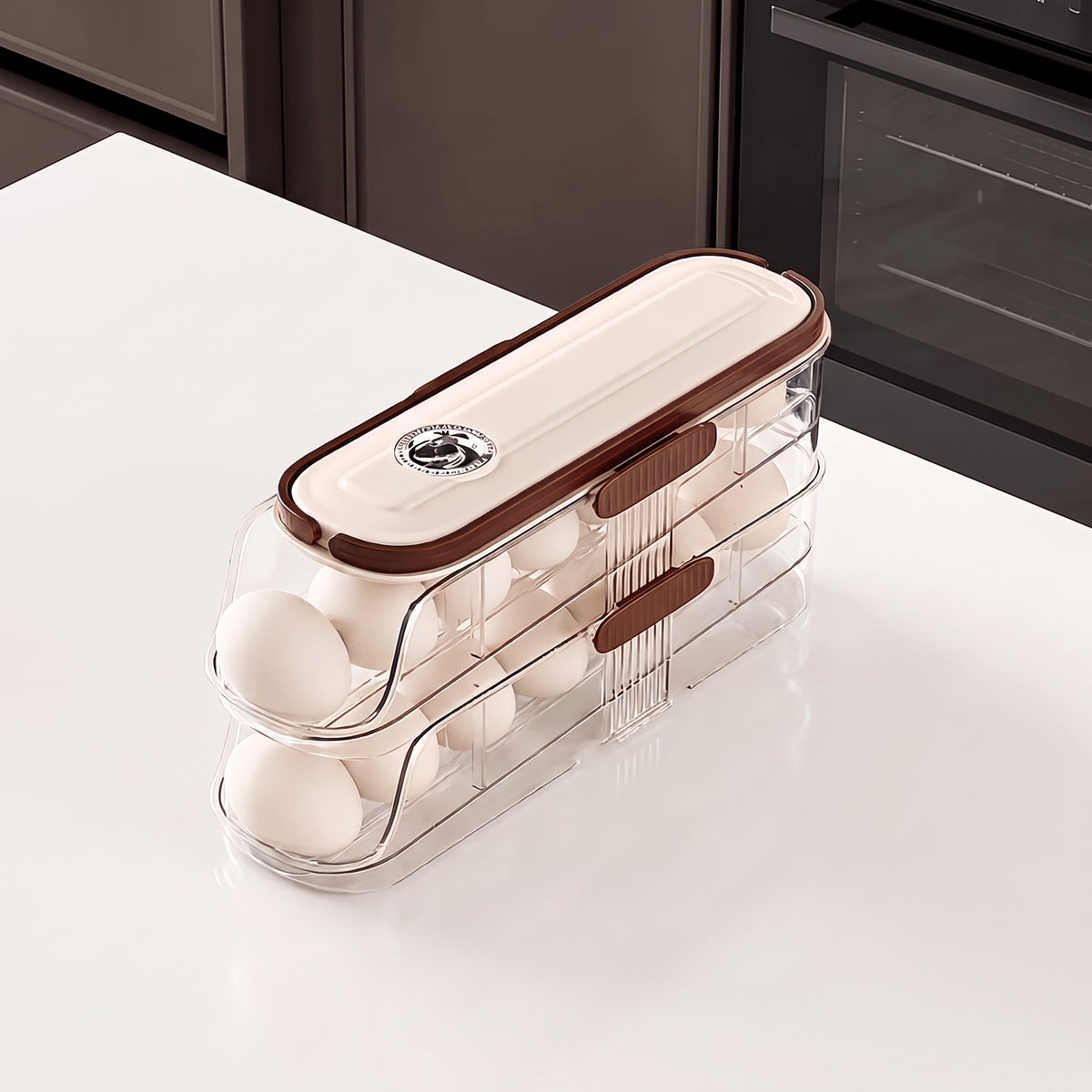 1PCS Home Refrigerator Egg Organizer Sliding Egg Carton Automatic Egg Roller Organizer Kitchen Countertop Egg Shelf