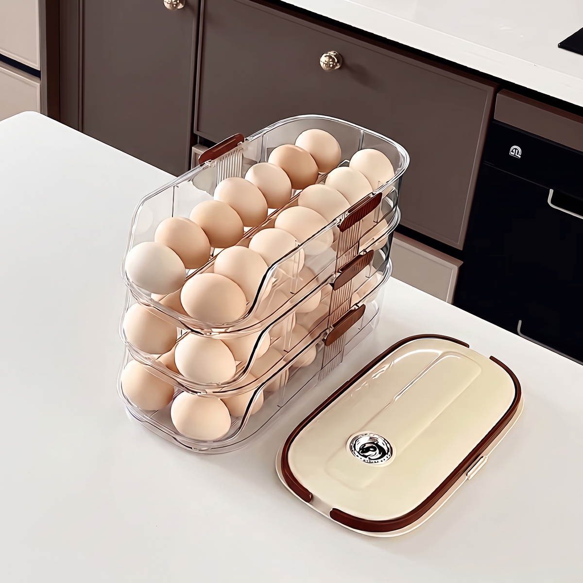1PCS Home Refrigerator Egg Organizer Sliding Egg Carton Automatic Egg Roller Organizer Kitchen Countertop Egg Shelf
