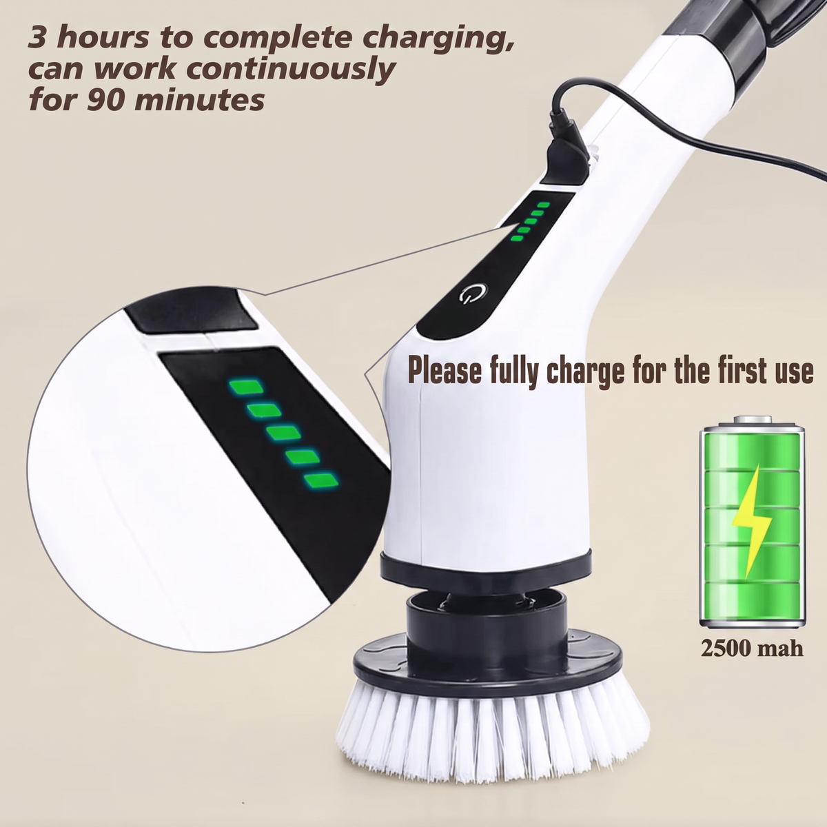 Cordless Spin Scrubber Electric Multipurpose Cleaning Brush for Kitchen Bathroom Toilet - Household Hair Brushes and Mops