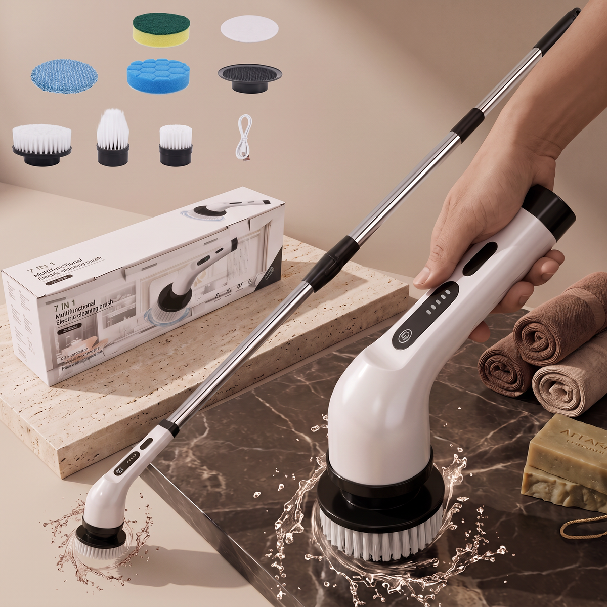 Cordless Spin Scrubber Electric Multipurpose Cleaning Brush for Kitchen Bathroom Toilet - Household Hair Brushes and Mops