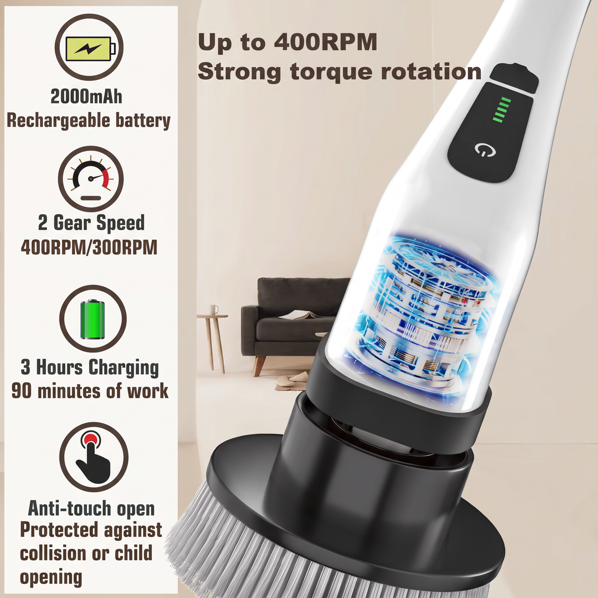 Cordless Spin Scrubber Electric Multipurpose Cleaning Brush for Kitchen Bathroom Toilet - Household Hair Brushes and Mops