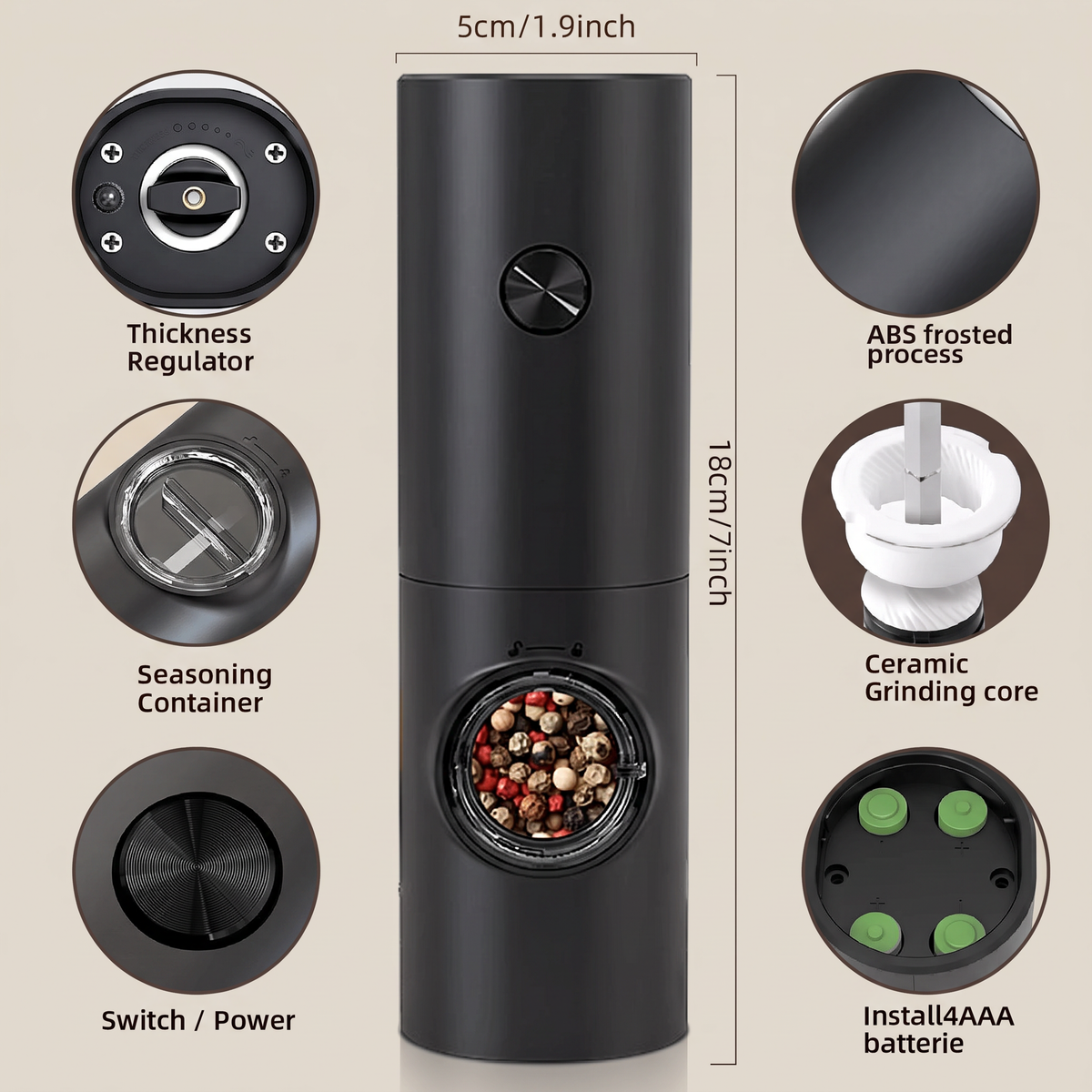 Electric Automatic Salt and Pepper Grinder Set Rechargeable with Gravity Spice Mill Adjustable Spices Grinder Kitchen Tools