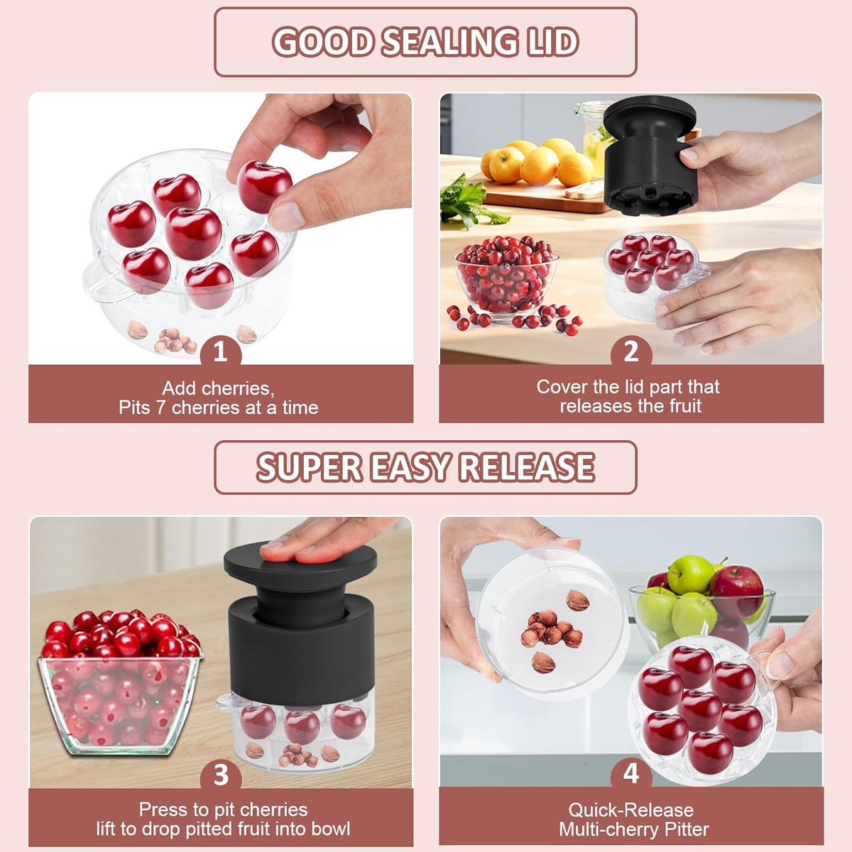 Cherry Pitter Tool 7-In-1, Portable Cherries Seed Remover, Fruit Pit Core Remover for Make Fresh Cherry Dishes, Cherry Pie and Jam and Cocktail Cherries