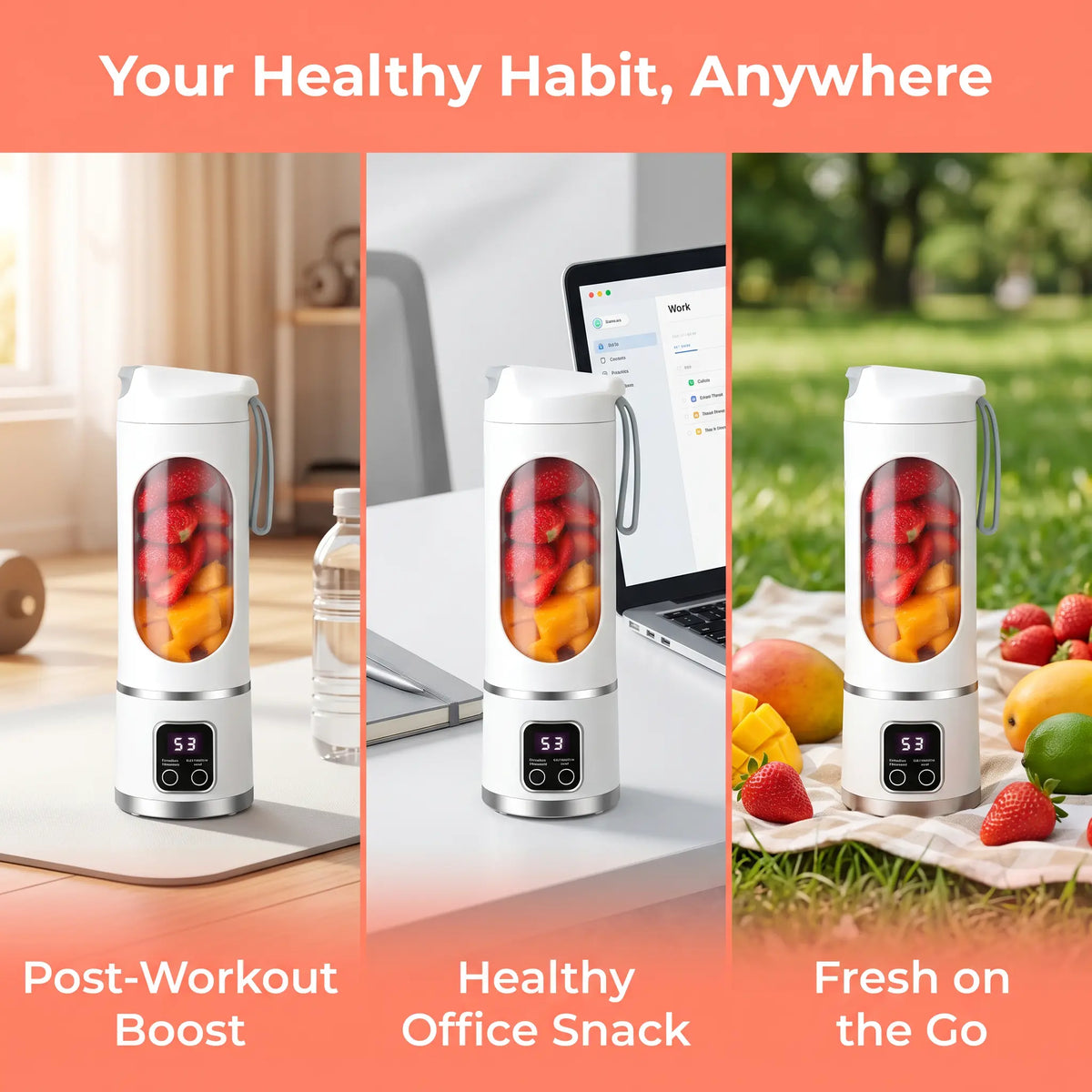 [Dealsforyoudays] Portable 15.22 Oz USB Rechargeable Personal Blender with LED Display, Durable Abs Material, Perfect for Smoothies & Juices, Home Kitchen Essential