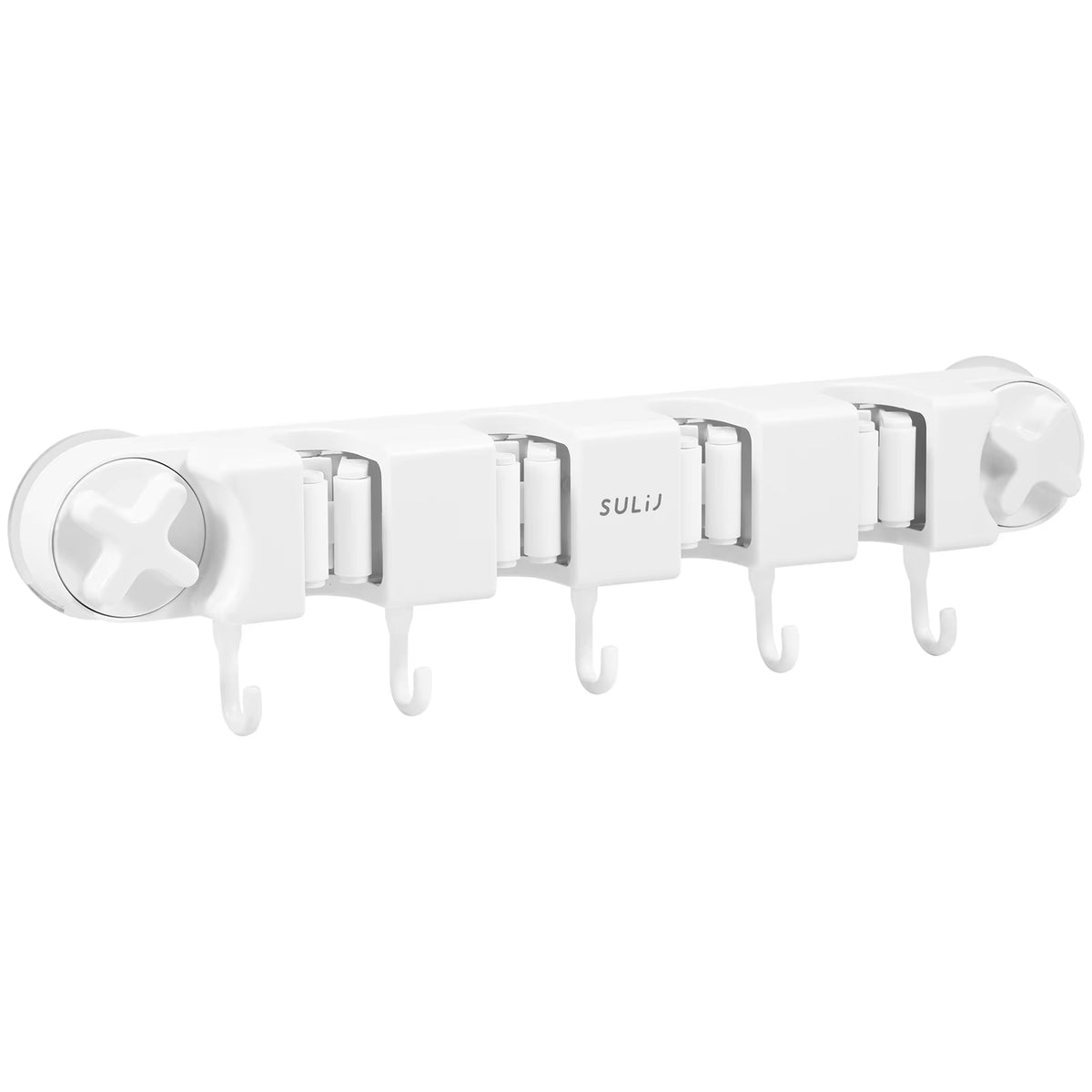 Broom Mop Holder with Hooks Wall Mounted Broom Storage Rack No Drilling Self-Adhesive Mop Broom Organizer for Bathroom