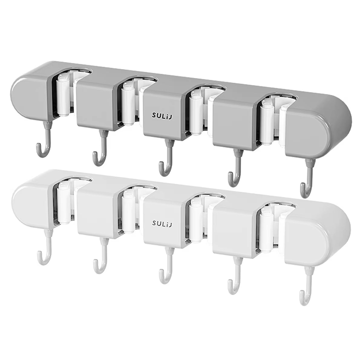 Broom Mop Holder with Hooks Wall Mounted Broom Storage Rack No Drilling Self-Adhesive Mop Broom Organizer for Bathroom
