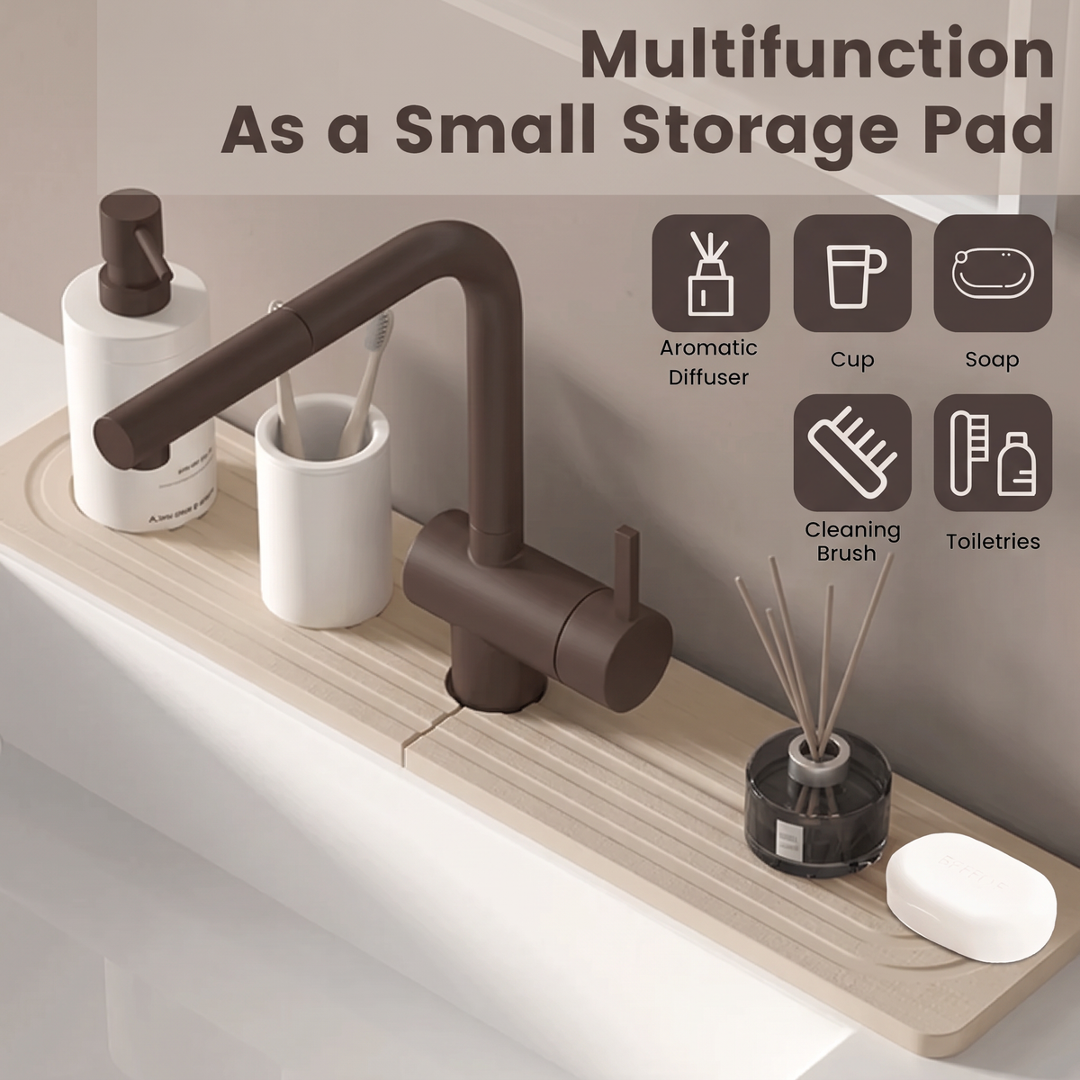 Faucet Mat Kitchen Sink Long Diatomite Fast Drying Stone Sink Tray Absorbent Moisture Faucet Splash Guard for Bathroom Counter