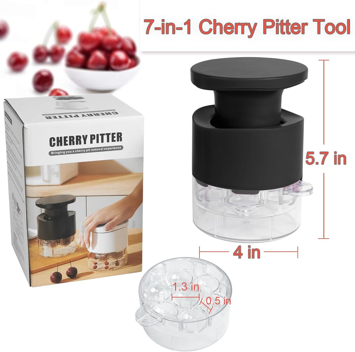 Cherry Pitter Tool 7-In-1, Portable Cherries Seed Remover, Fruit Pit Core Remover for Make Fresh Cherry Dishes, Cherry Pie and Jam and Cocktail Cherries