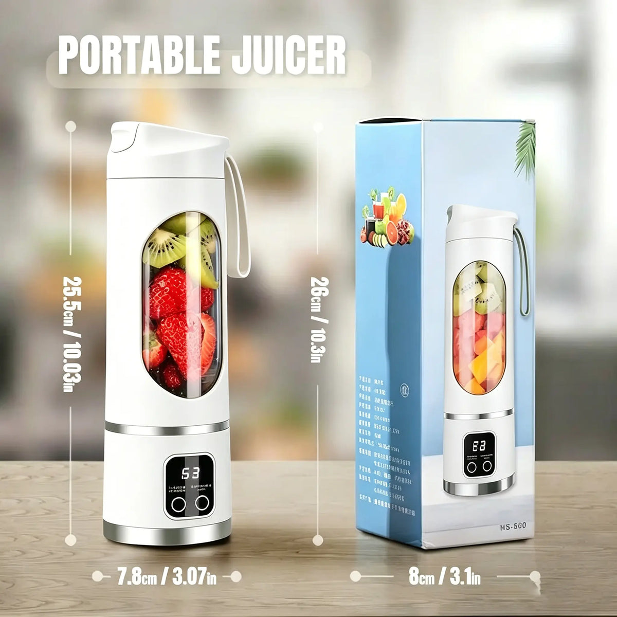 [Dealsforyoudays] Portable 15.22 Oz USB Rechargeable Personal Blender with LED Display, Durable Abs Material, Perfect for Smoothies & Juices, Home Kitchen Essential