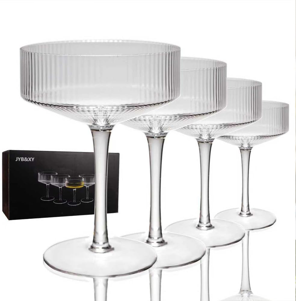 Martini Glasses Set of 4 | 9 Oz Coupe Glass Classic Cocktail Glassware Hand Blown Premium Crystal Glass for Champagne, Cocktail，Wine，Martini Flutes