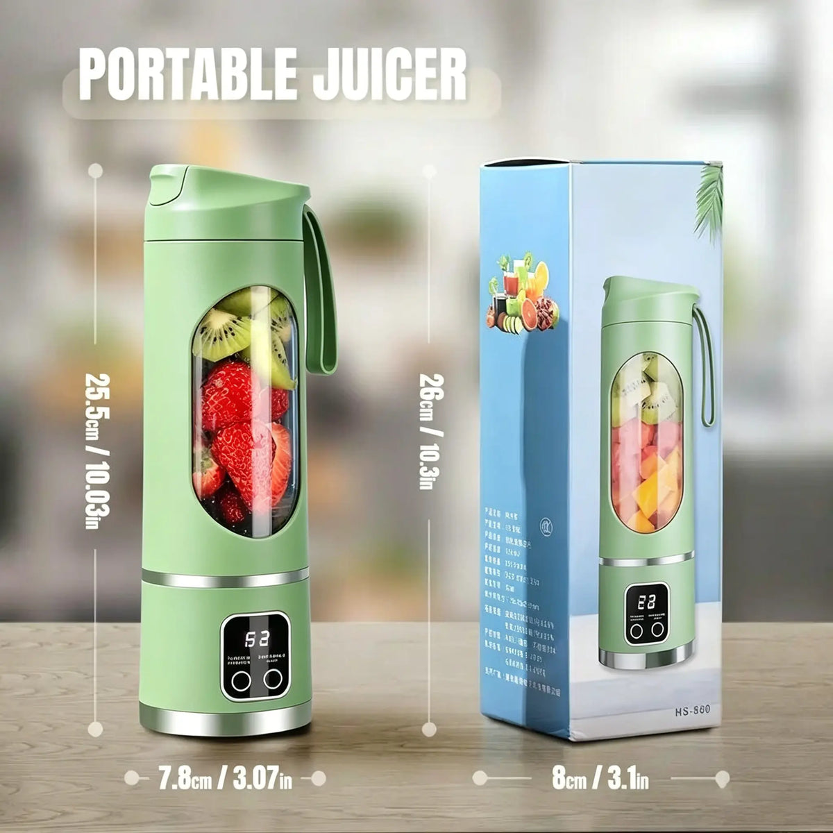 [Dealsforyoudays] Portable 15.22 Oz USB Rechargeable Personal Blender with LED Display, Durable Abs Material, Perfect for Smoothies & Juices, Home Kitchen Essential