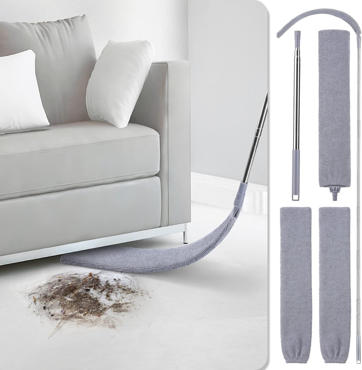 Retractable Gap Dust Cleaner with 3 Microfiber Dusting Cloths & 30-100 Inch Extendable Long Handle, Retractable Duster Brush for Cleaning under Appliances Sofa Couch Bed Refrigerator Furniture