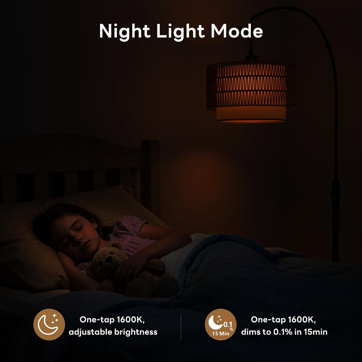 Boho Rattan Arc Floor Lamp, 71" RGB Color Changing LED Standing Lamp with Magnetic Remote, 3-In-1 Double Layer Shade, 1600K Amber Light & 4000K Daylight, 10W 1200Lm 0.1%-100% Dimmable